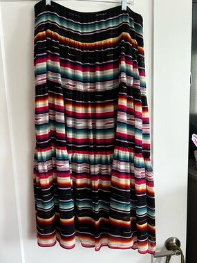 Ralph Lauren Black Striped Tiered Maxi Skirt with Multicolor Bands